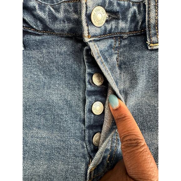 We the Free Jeans Curvy Button Fly Distressed Hem Straight Leg Denim Size 28 - Picture 3 of 11